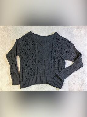 Women's Black Cable Stitch Crewneck Sweater